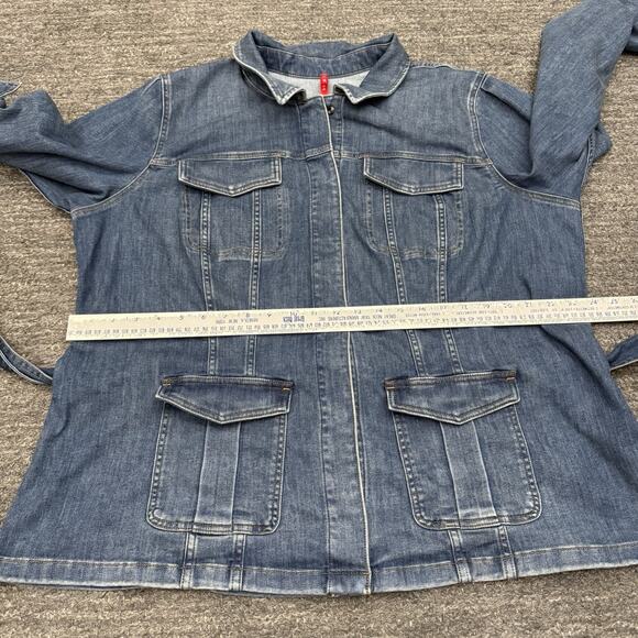 Spanx Denim Shirt Jacket Women 3X Plus Jean Tie Waist Chore Workwear Stretch - Picture 5 of 12